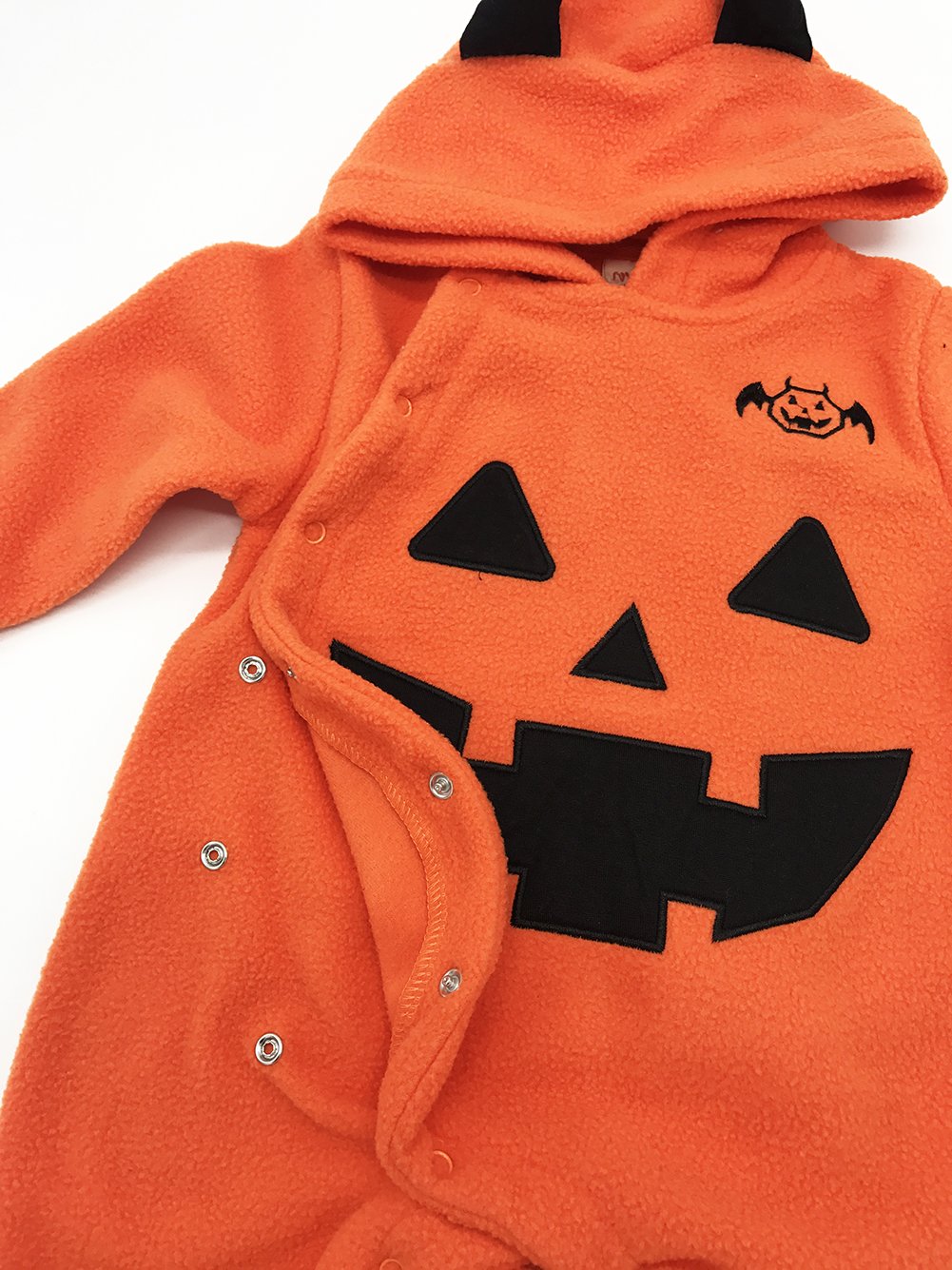 Halloween Unisex Orange Fleece Pumpkin Hooded Long Sleeve Romper
