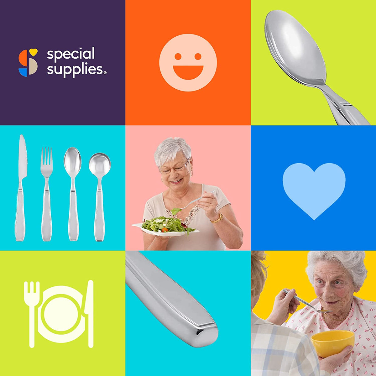 Special Supplies Premium Stainless Steel Weighted Flatware for Parkinson's Patients- Adaptive Silverware for Adults with Hand Tremors-Wide Non-Slip Grip, Easy to Clean -Weighted Silverware For Elderly