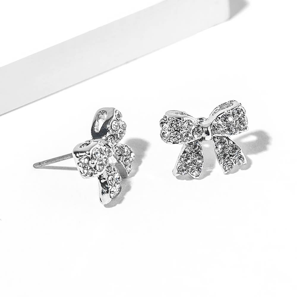 Crystal Rhinestone Bow Stud Earrings