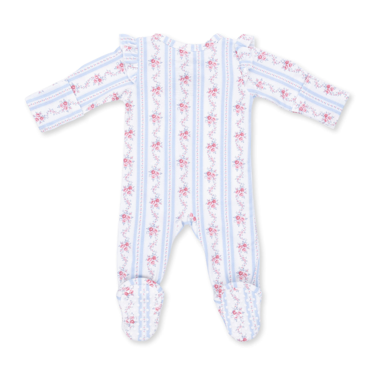 Anna Floral Stripe - 2 Way Ruffle Sleeve Zipper Footie