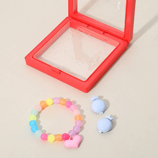 Kids Heart Charm Stretch Bracelet Hair Clip Set