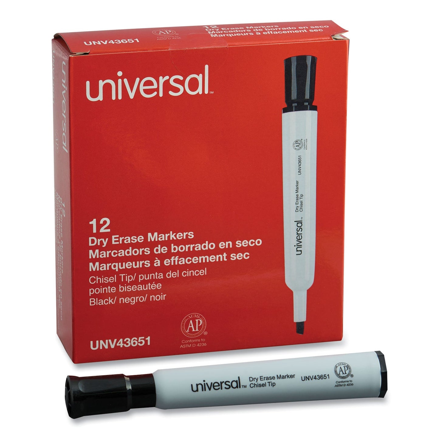 Universal Dry Erase Marker, Broad Chisel Tip, Black, Dozen