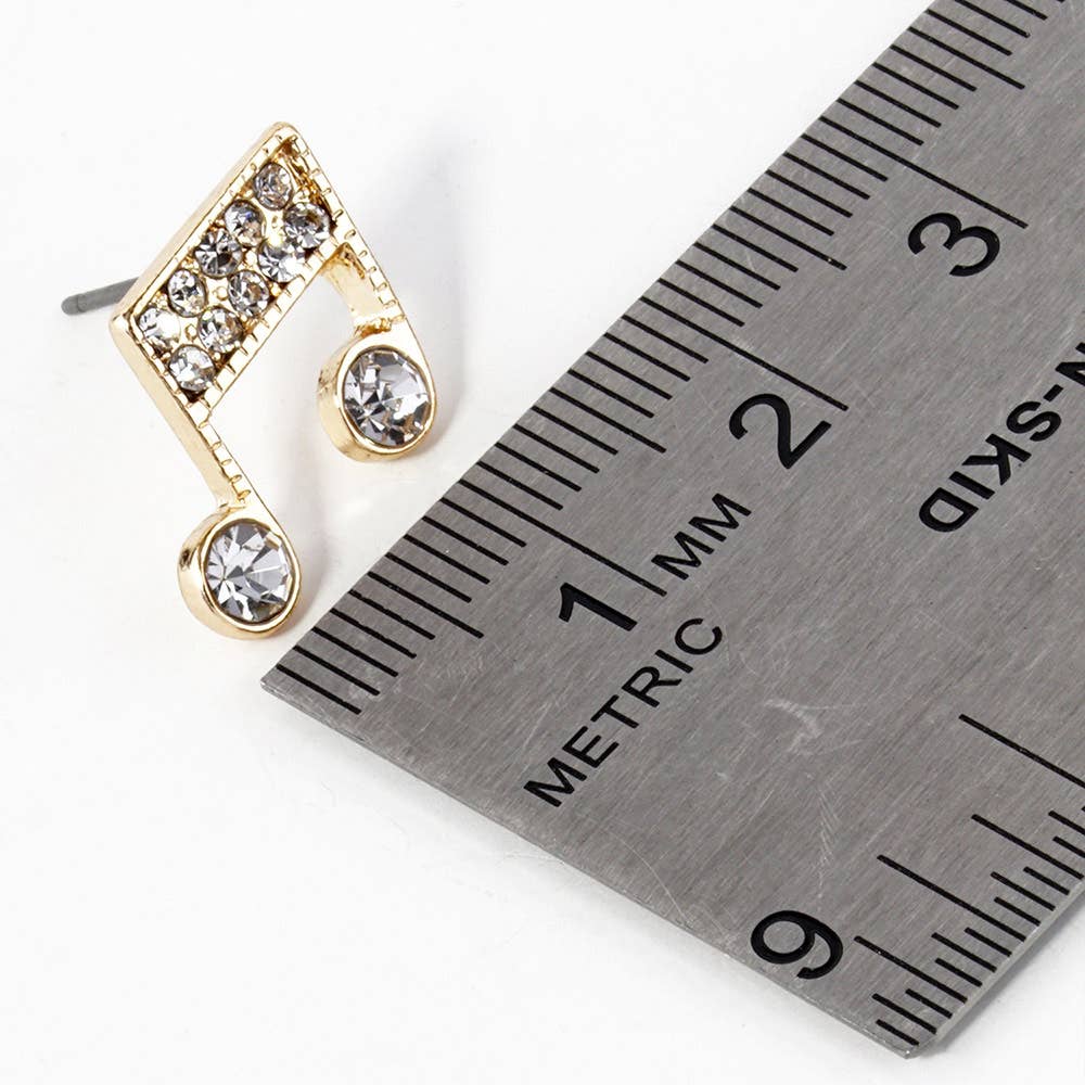 Crystal Paved Music Note Stud Earrings