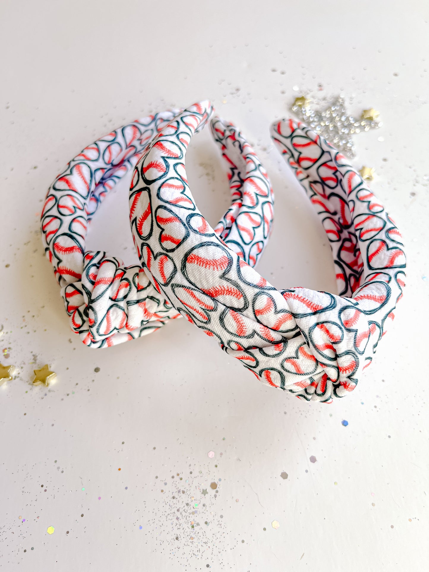 Baseball Hearts Knotted Headband