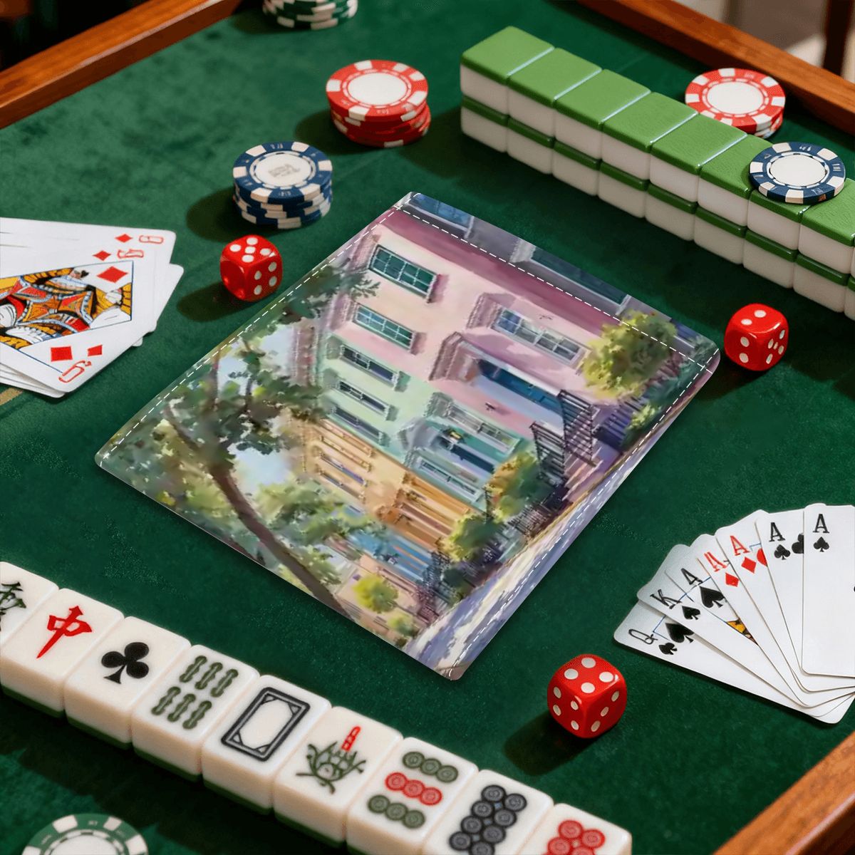 Charleston South Carolina Mahjong Card Holders Rainbow Row Watercolor Designed with Line Finder