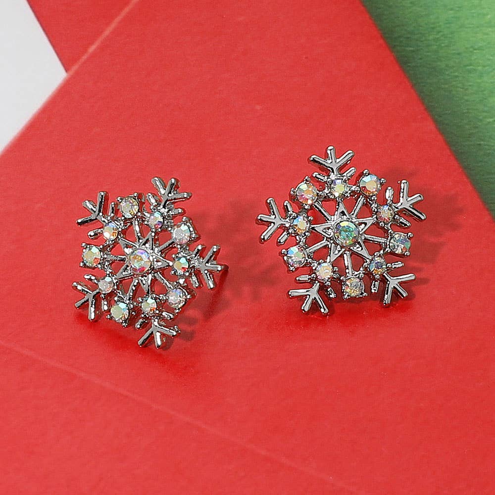 Rhinestone Paved Snowflake Stud Earrings