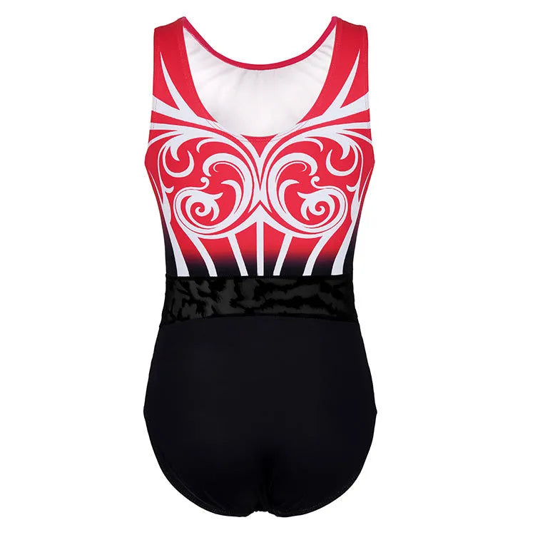 Fiery Red Floral Gymnastics Leotard for Girls, Adult, Child