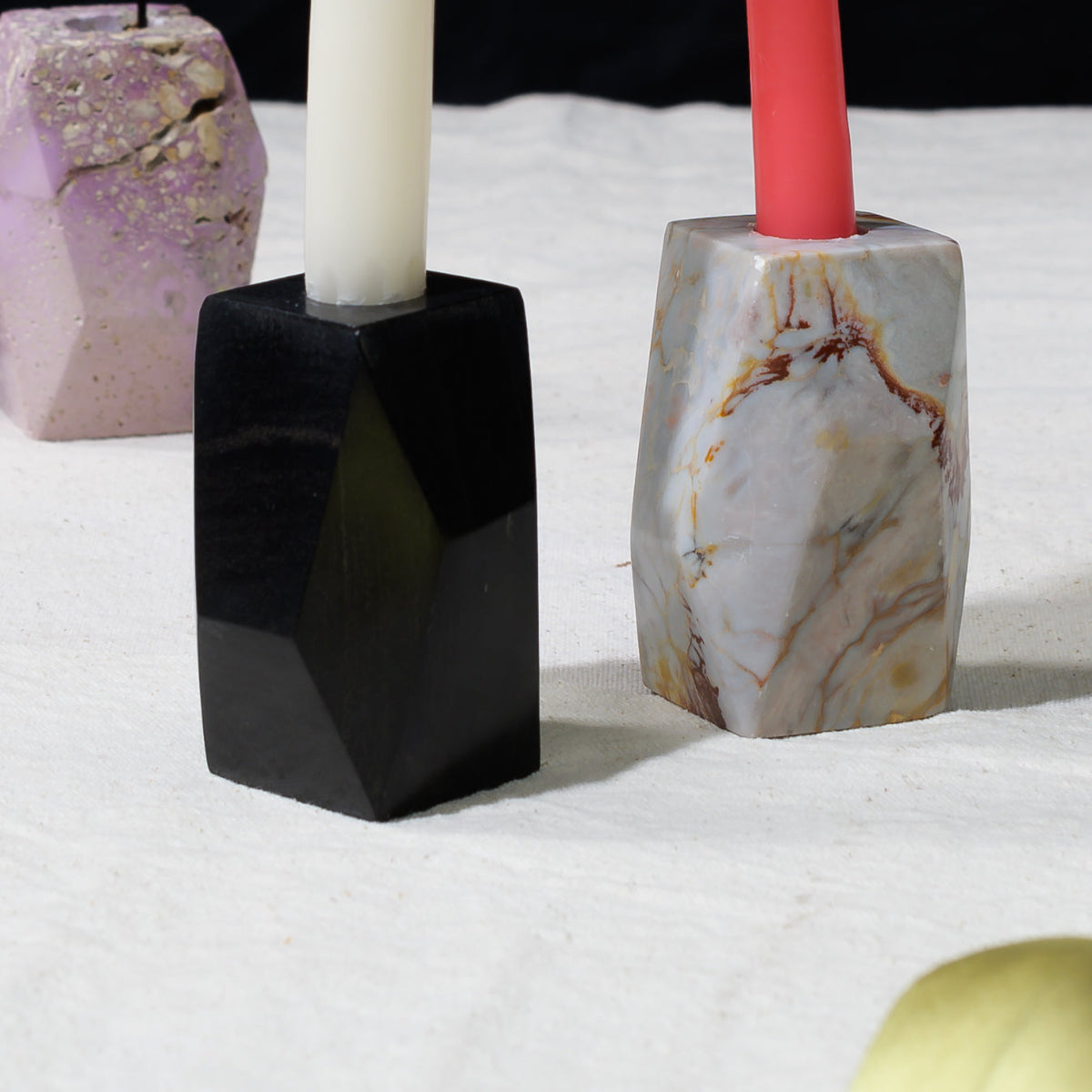 Handcrafted Gemstone Faceted Candelabra - Black Onyx
