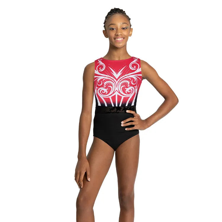 Fiery Red Floral Gymnastics Leotard for Girls, Adult, Child