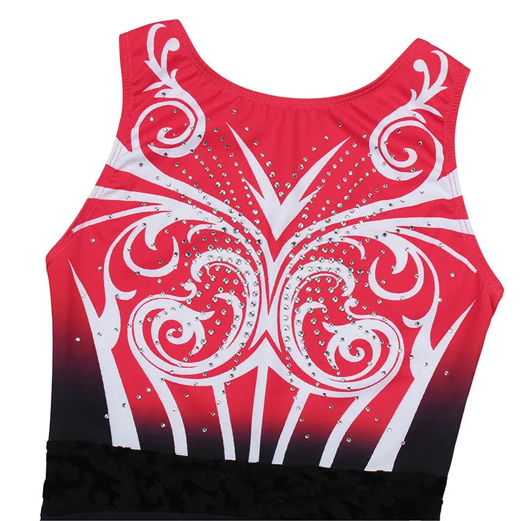 Fiery Red Floral Gymnastics Leotard for Girls, Adult, Child