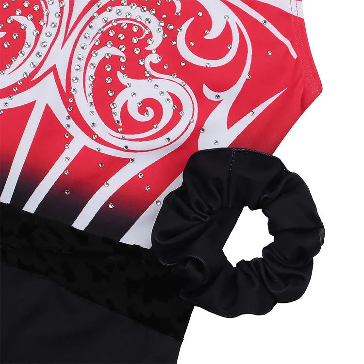 Fiery Red Floral Gymnastics Leotard for Girls, Adult, Child