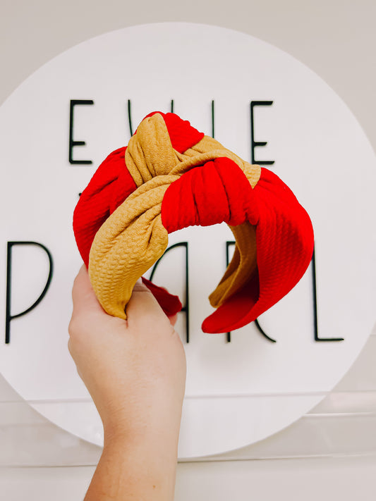 Gold Red Colorblock KC Chiefs Knotted Headband for Girls & Women R2S