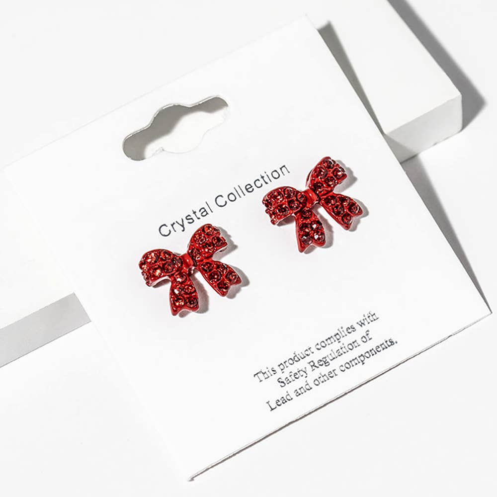 Crystal Rhinestone Bow Stud Earrings