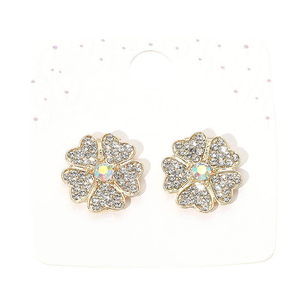 Rhinestone Paved Flower Stud Earrings