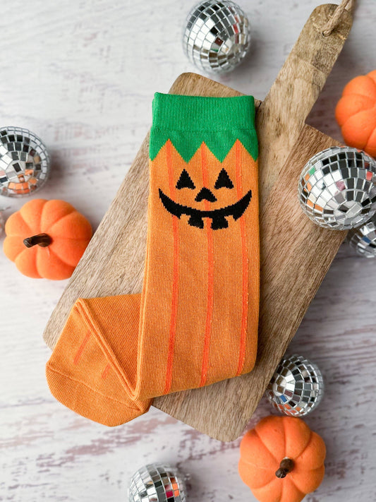 Jack-O'-Latern with Stripes Tube Socks