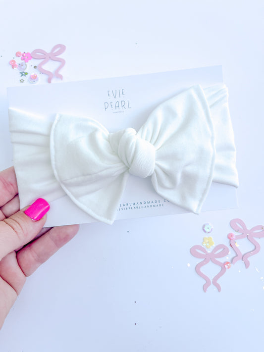 White Solid Baby Bow Turban