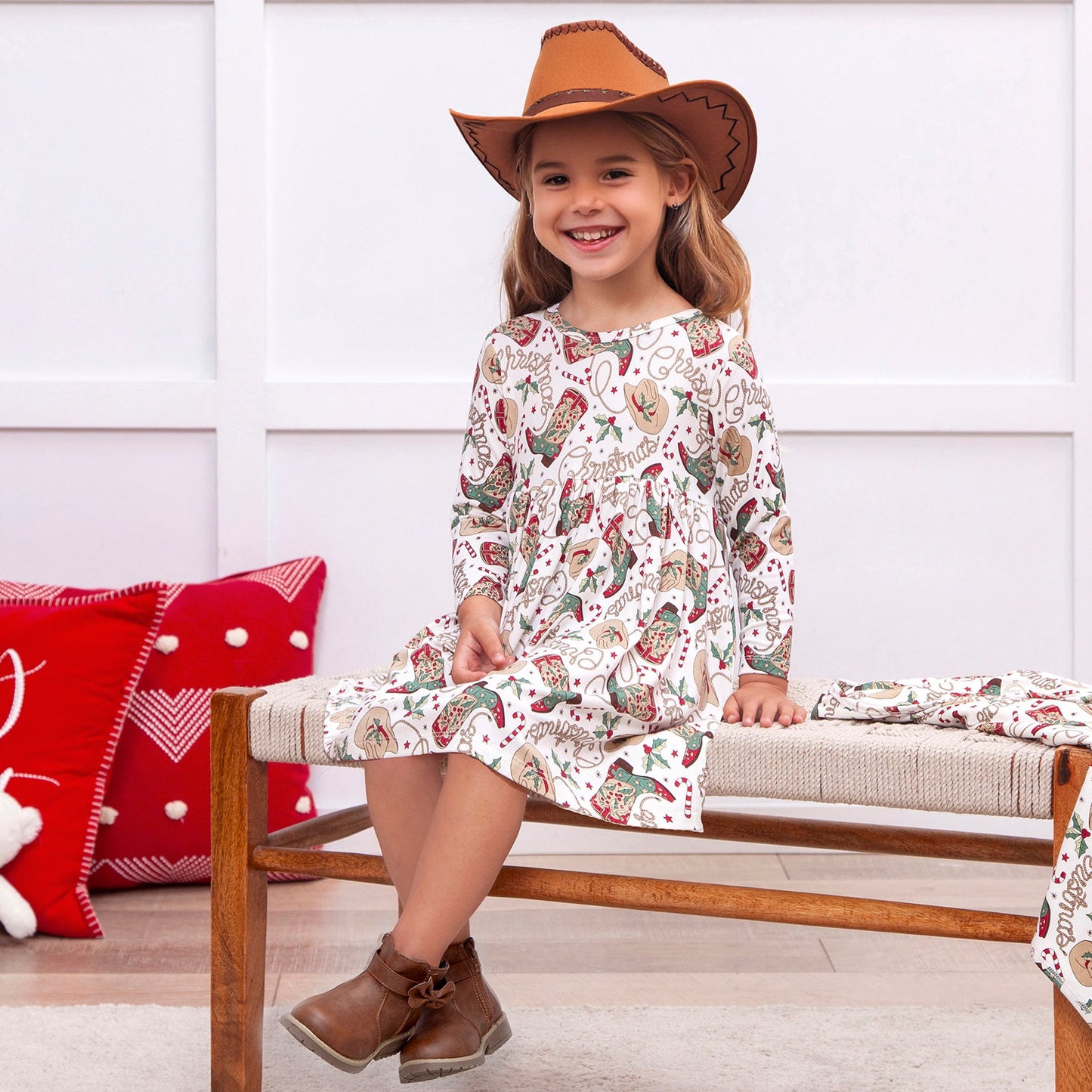 Western Christmas Girls Dress – Soft Bamboo Holiday Style