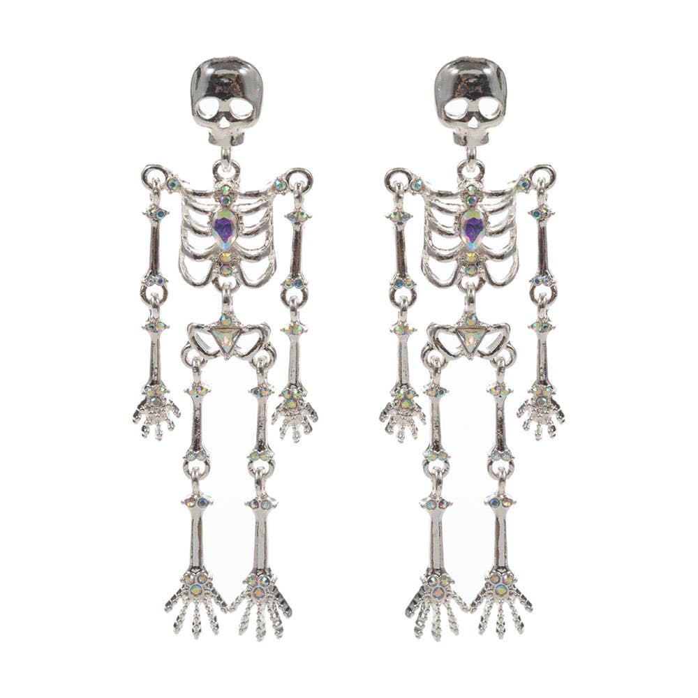 Stone Pointed Metal Skull Dangle Earrings