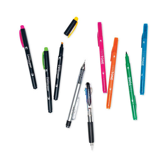 Tombow Creative Notetaking Kit, 0.7mm Ballpoint Pen, 0.5mm HB Pencil, (4) Bullet/Chisel Tip Markers,(3) Chisel/Fine Tip Highlighters