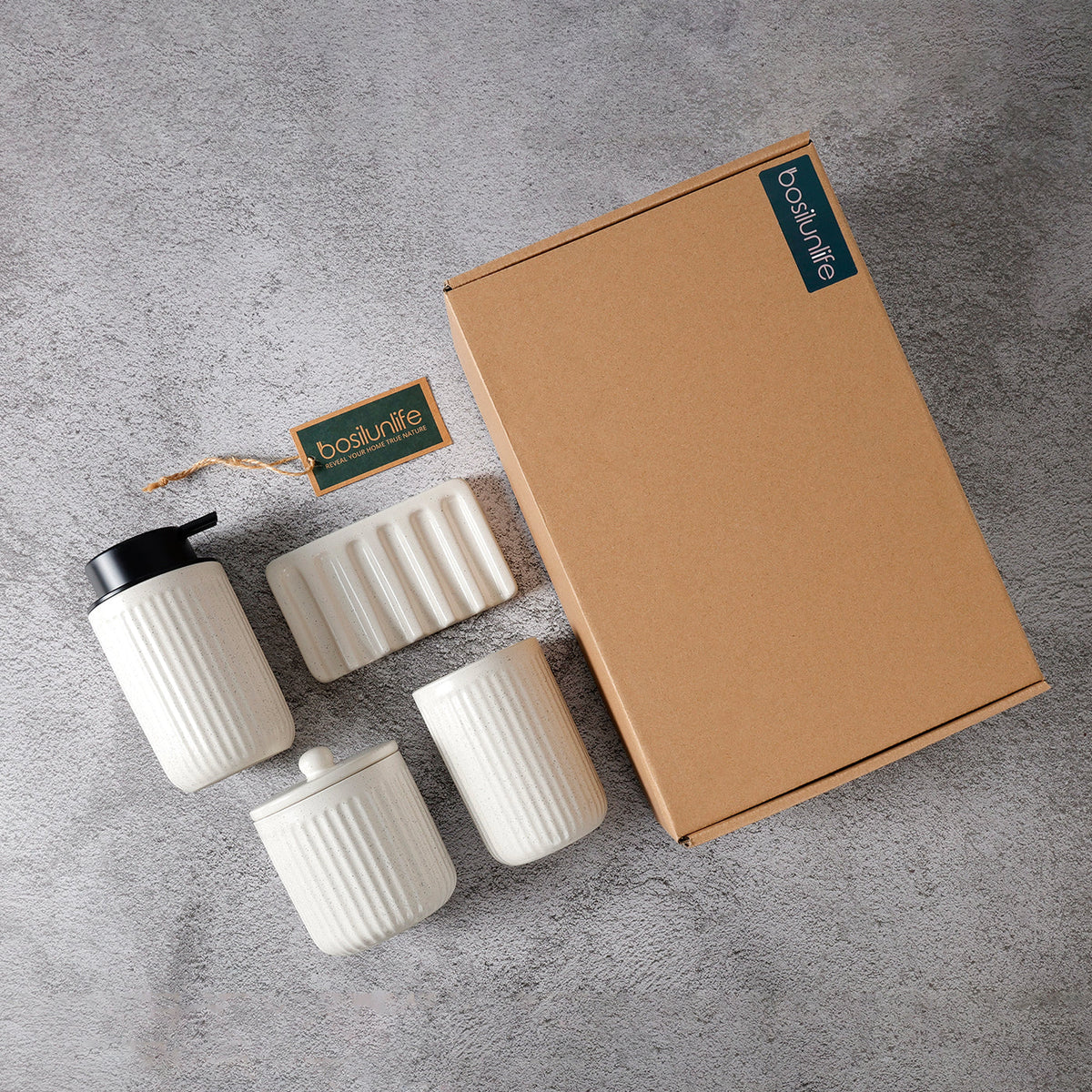 BosilunLife Pockmark Foaming Bathroom Set Recycled Eco-Clay