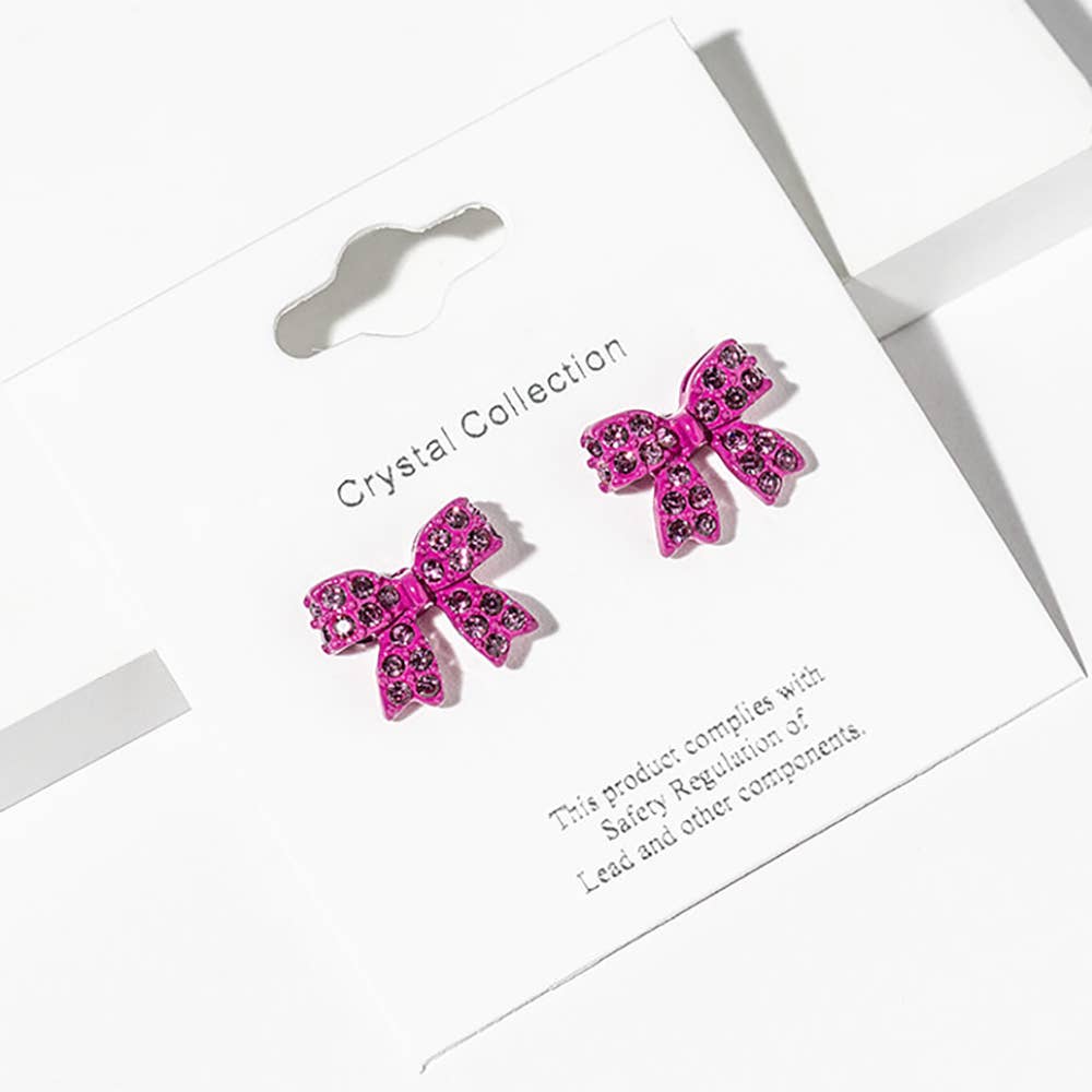 Crystal Rhinestone Bow Stud Earrings