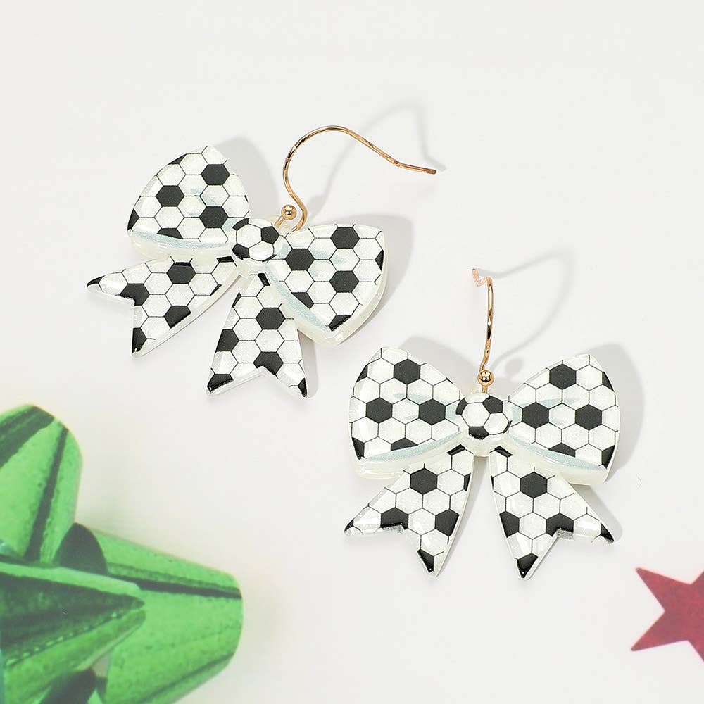 Resin Baseball Bow Dangle Earrings