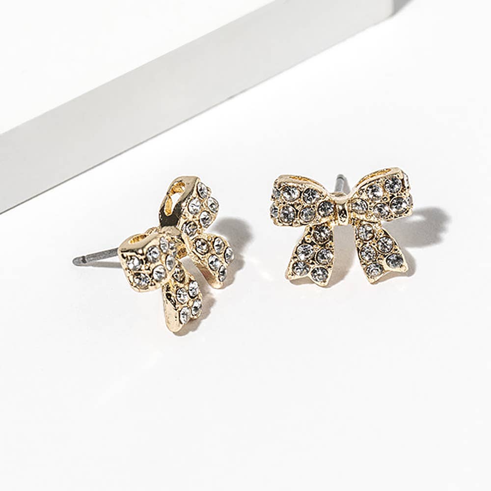 Crystal Rhinestone Bow Stud Earrings