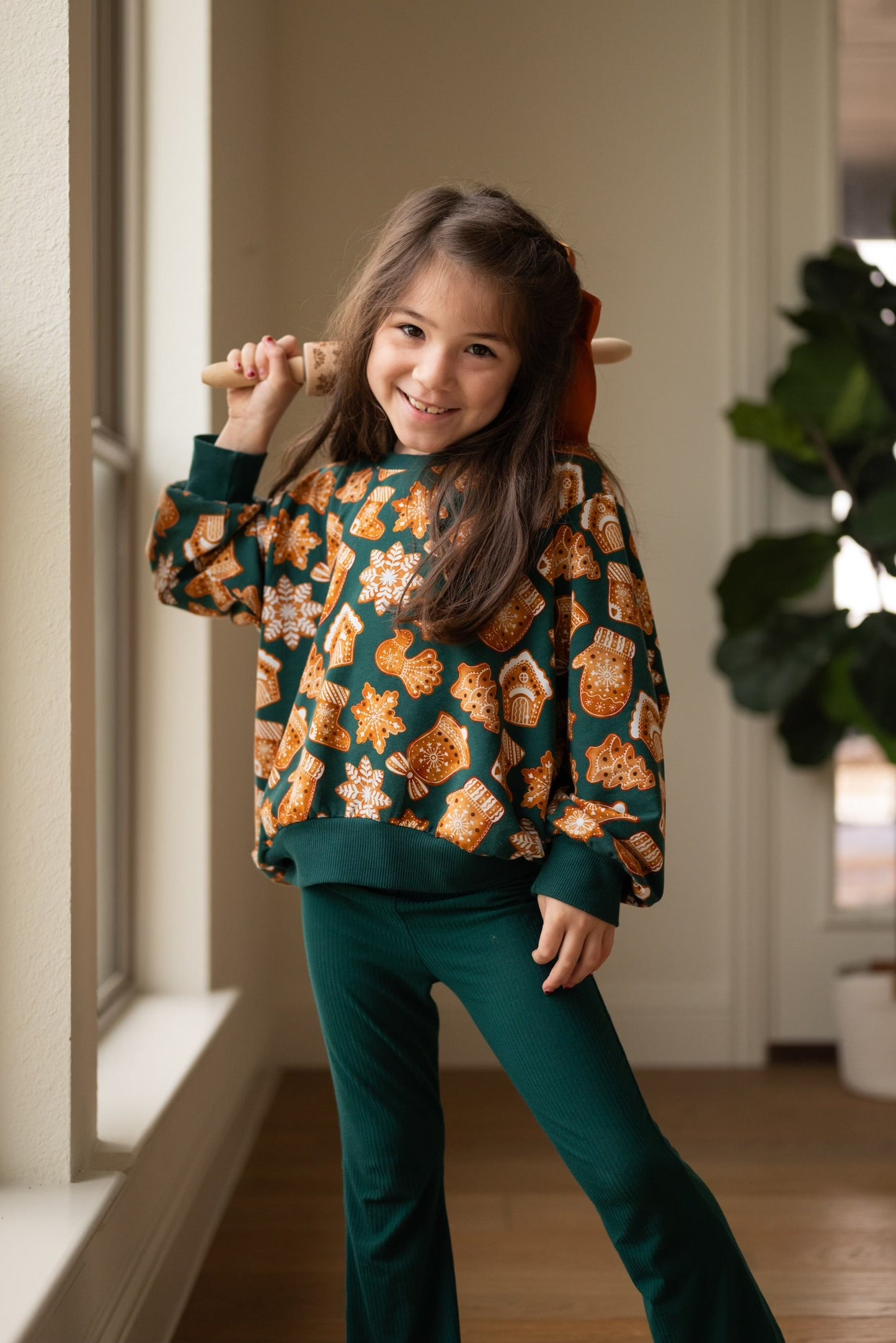 Solid Wintergreen Ribbed Flare Leggings