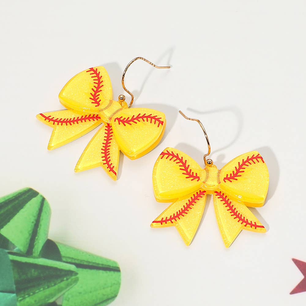 Resin Baseball Bow Dangle Earrings
