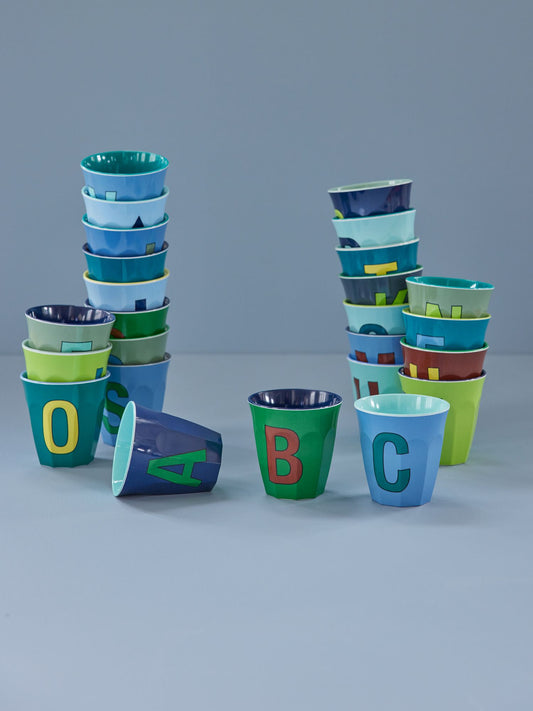Melamine Cup - Medium with Alphabet in Bluish Colors | Letter V