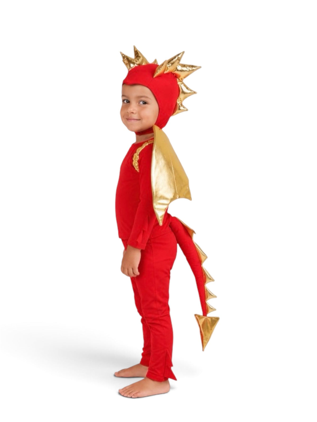 Sunfire Red Dragon with Gold Wings Costume for Kids – Handmade Fantasy Halloween Costume