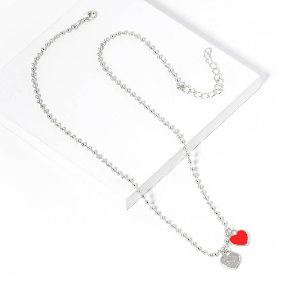 Gold Dipped Double Heart Pendant Bubble Chain Necklace