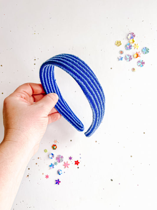 Blue Ribbed Classic Headband