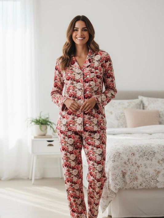 Crimson Bloom Mommy Pajama Set