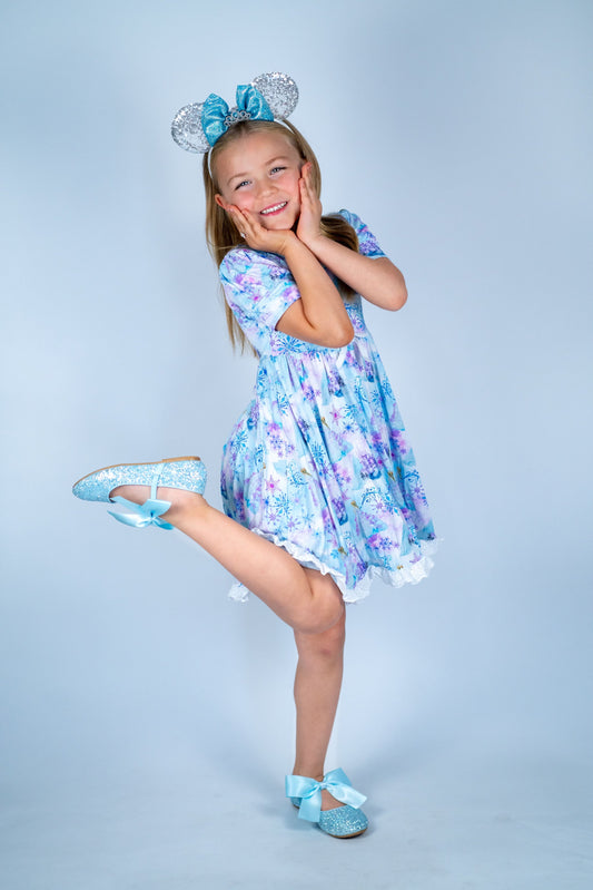 Snow Queen Lace Trimmed Twirl Dress
