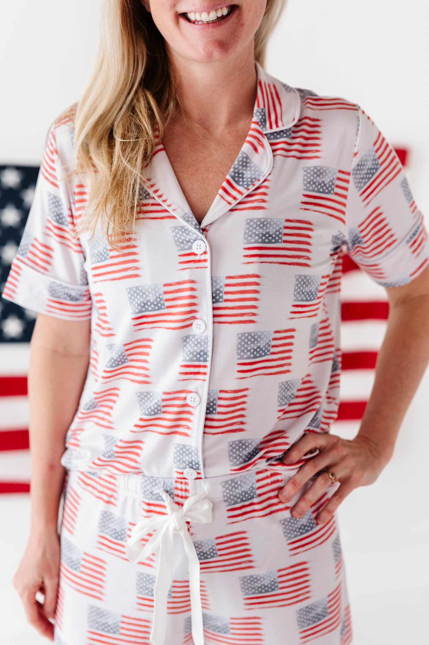American Flag Women’s Button Down Short Set- preorder