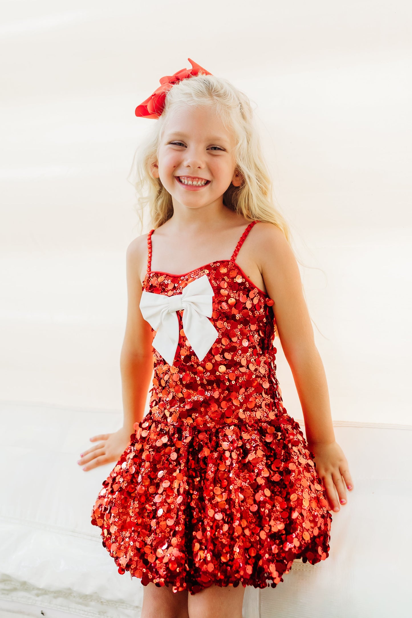 Red Sequin Bubble Bow Dress - PREORDER
