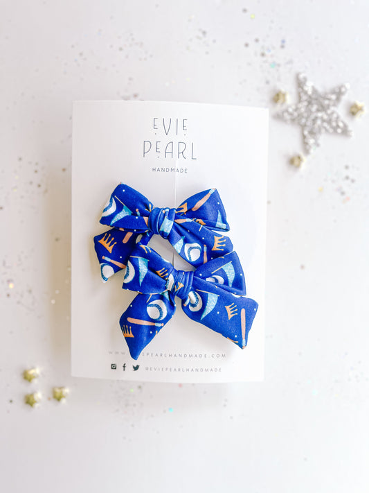 Blue Kansas City Baseball Small Pinwheel Pigtail Bows