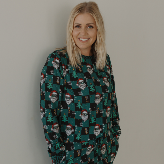 Let's Race Santa Unisex Adult Pajamas *PREORDER - SHIPPING OUT BETWEEN NOV 24 - DEC 6*