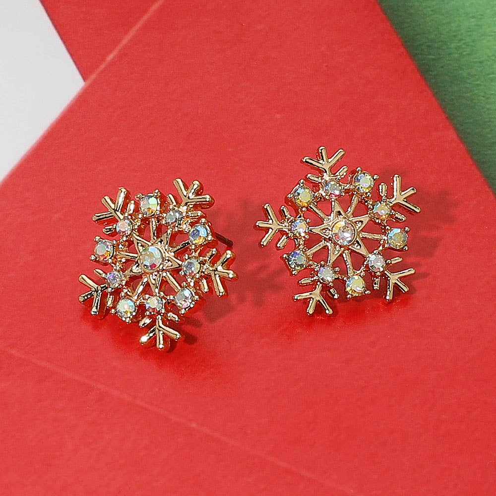 Rhinestone Paved Snowflake Stud Earrings