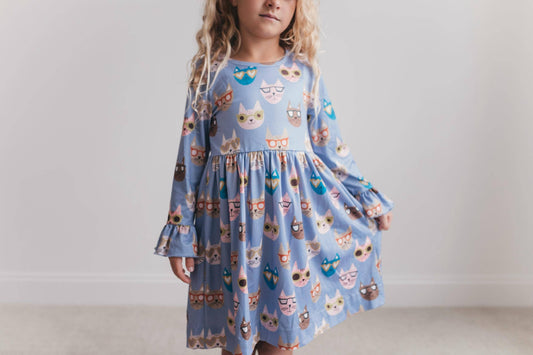 Claire Periwinkle Cool Cat Twirl Dress
