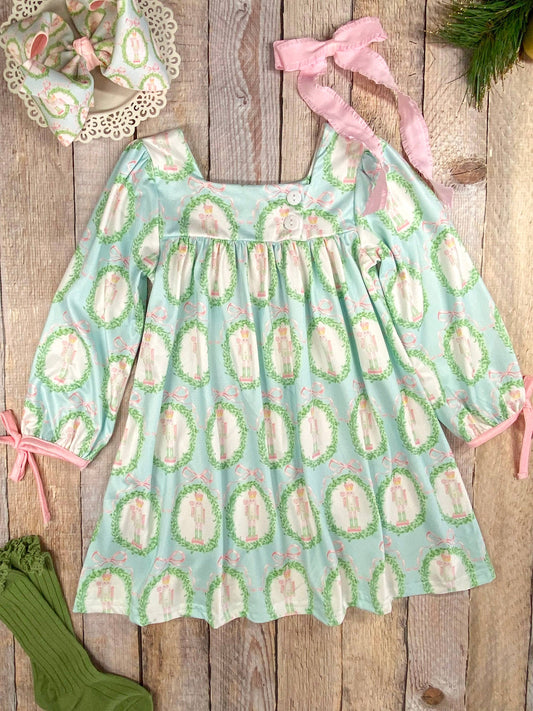 Nutcracker & Tied Long Sleeves Dress