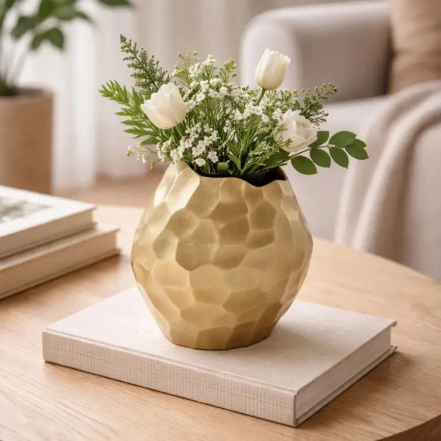 Faceted Gold Aluminum Vase | Modern Sculptural Décor