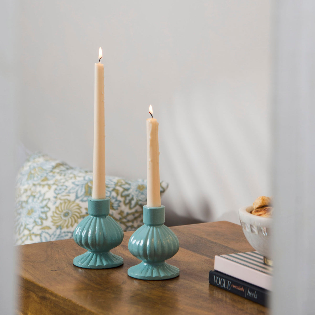 Sculpted Aluminum White Candlesticks