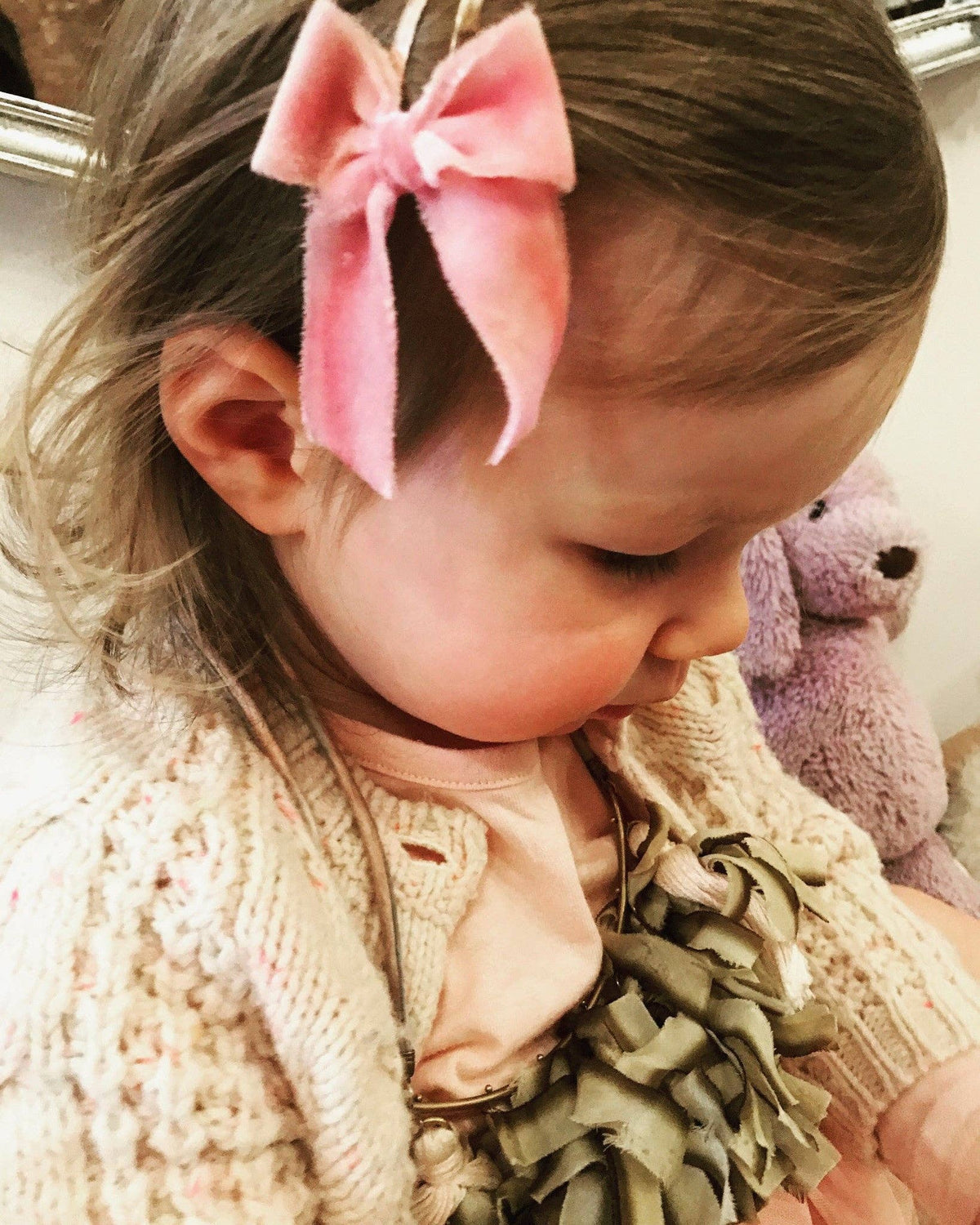 Large Velvet Bow Hair Clips with Dip-Dyed Edges, Brass
