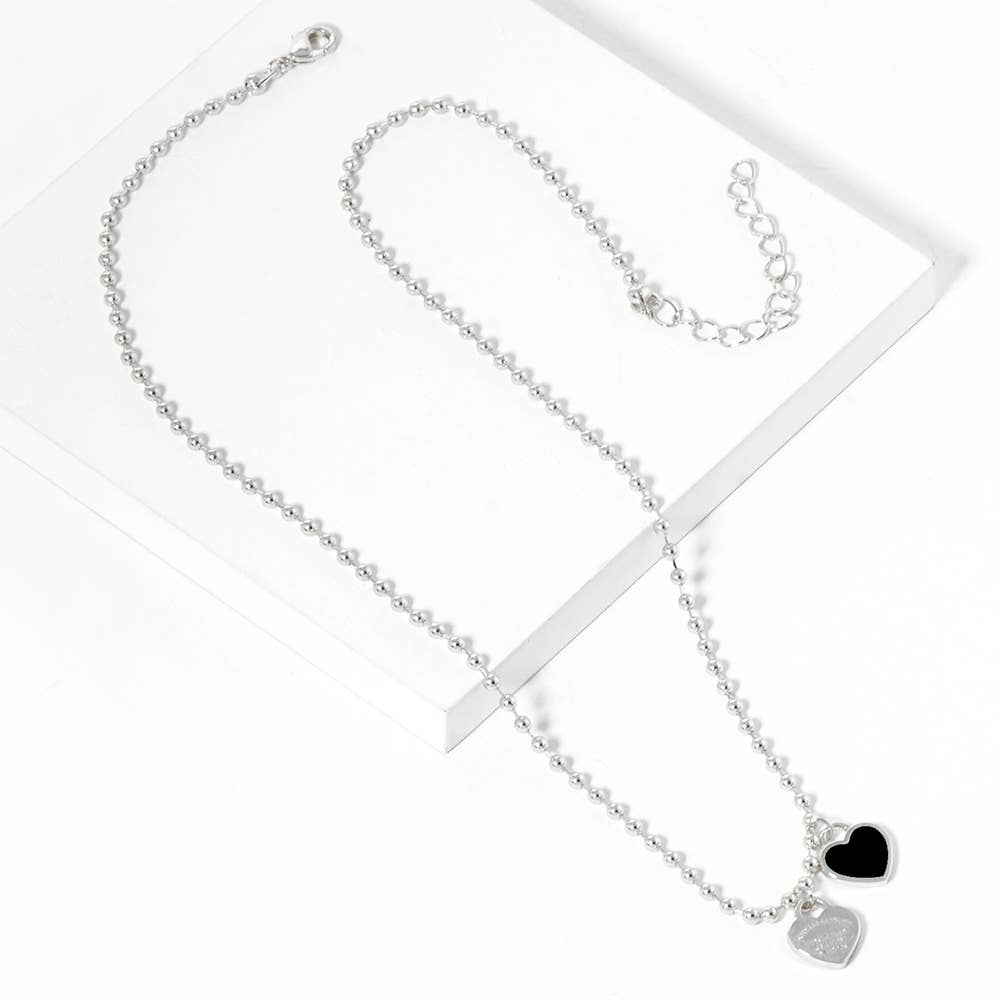 Gold Dipped Double Heart Pendant Bubble Chain Necklace