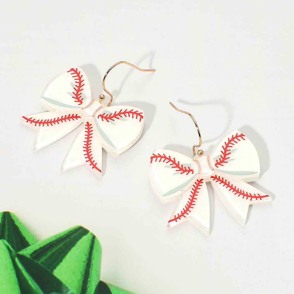 Resin Baseball Bow Dangle Earrings