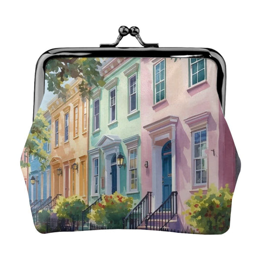 Charleston South Carolina Preppy Pastel Vintage Women's Leather Kiss Lock Coin Purse