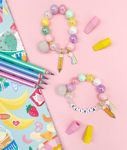 Kids Back to School Charm Bracelet, Pencil, Shooting Star