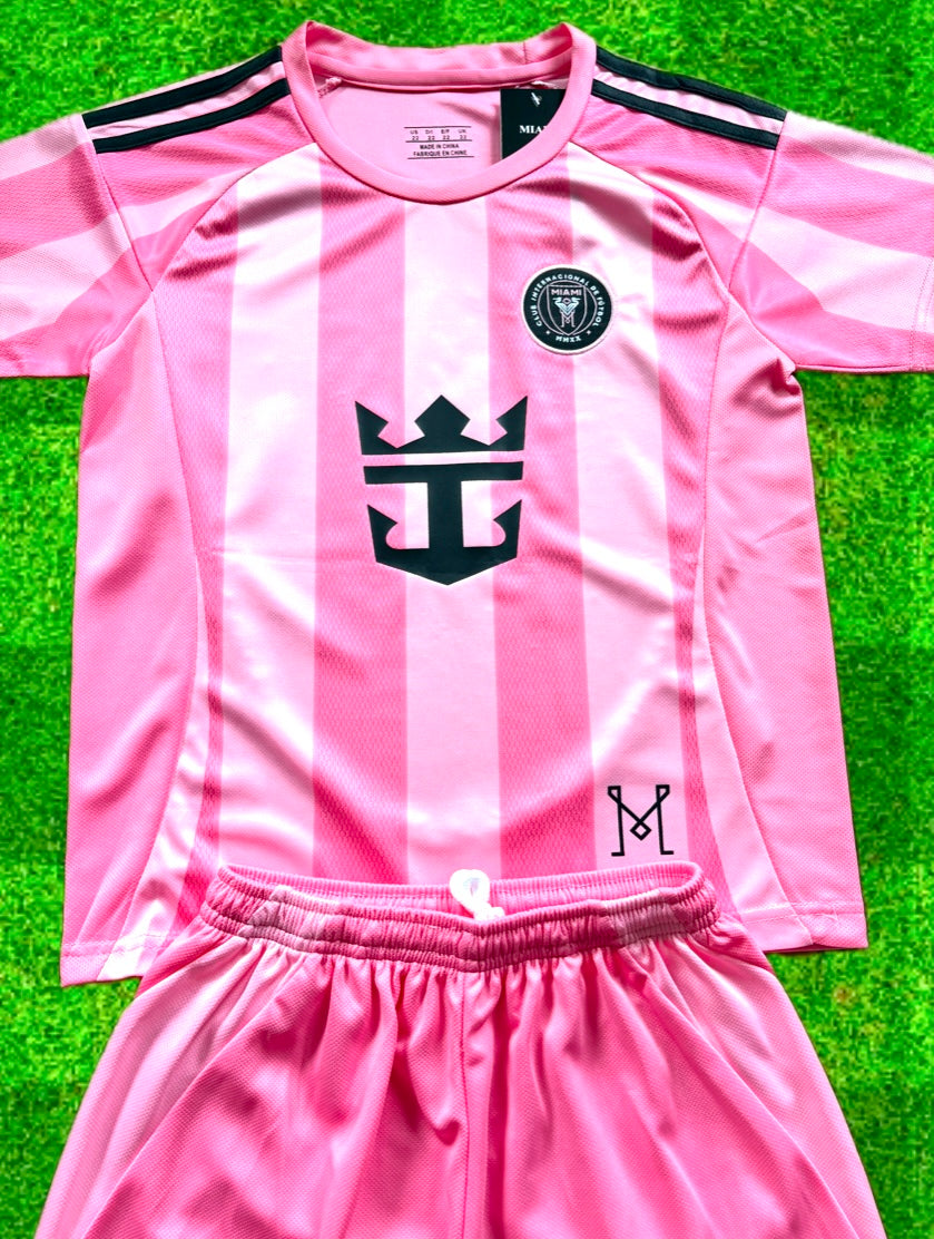 Lionel Messi Miami Home Kids Soccer Jersey Pink Set Football Youth Toddler